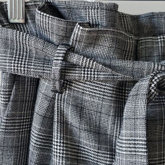 H&M GLEN PLAID KNIT PANTS HIGH PAPER BAG WAIST BLACK WHITE ACADEMIA PREPPY SZ 8 - Picture 4 of 9